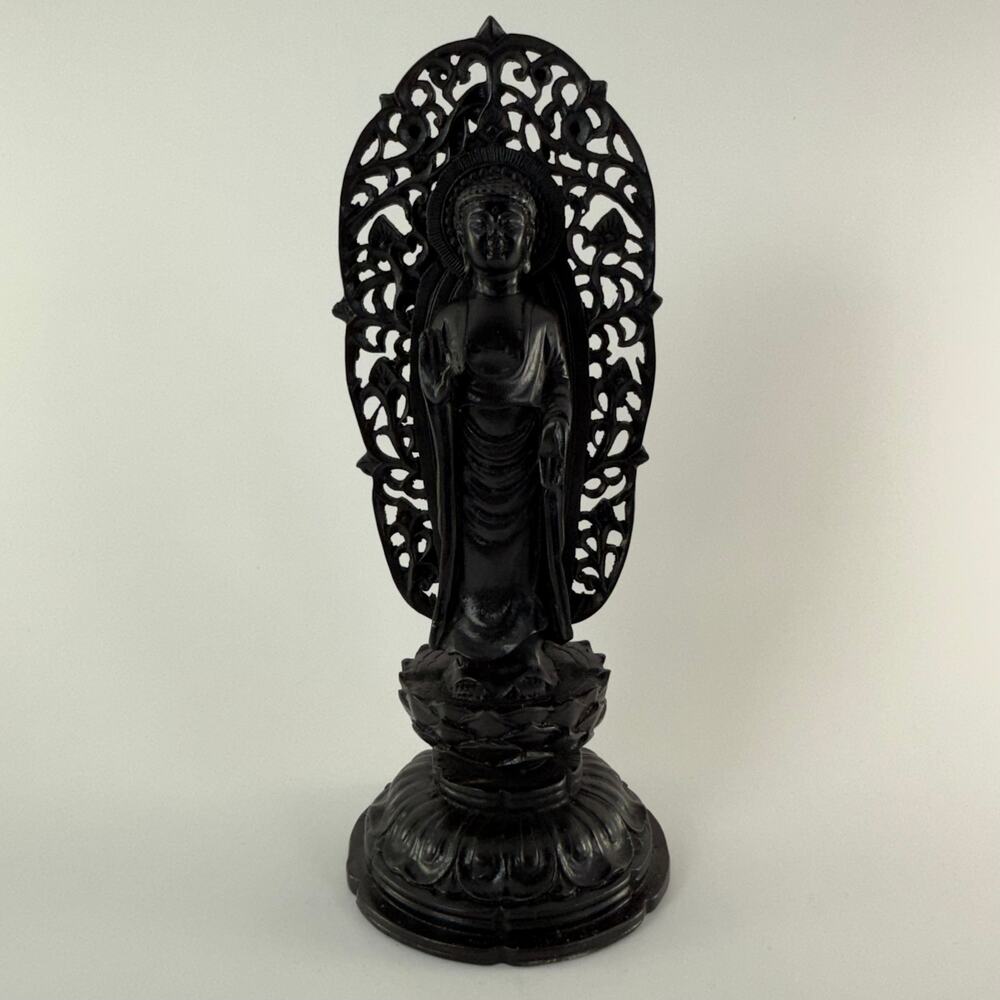 Buddha Statue Standing on Lotus Zen Serene Meditation Open Palm Offering 10.5"